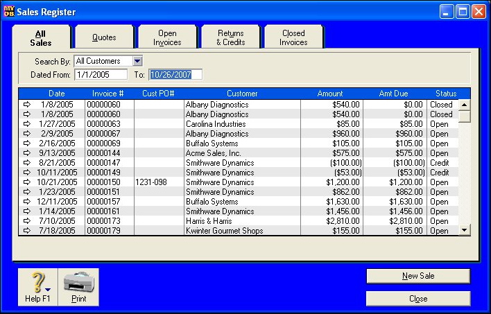 BusinessBasics sales register